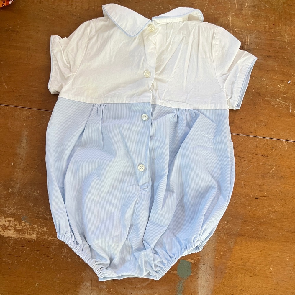 Luli Bubble Romper 18M Baby Boy Pintuck Pinstripe Blue White Vintage Classic - Picture 4 of 9